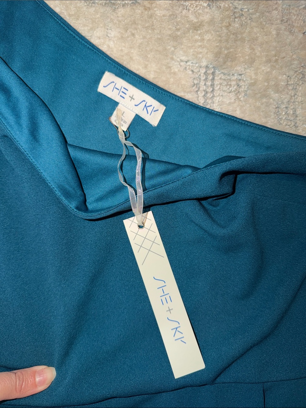 She + Sky One-Shoulder Teal Cocktail Dress - Picture 2 of 5